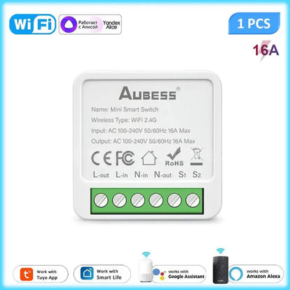 Tuya 16A MINI Wifi Smart Switch Support 2-way Control Timer Wireless Switches Smart Home Automation With Alexa Google Home Alice
