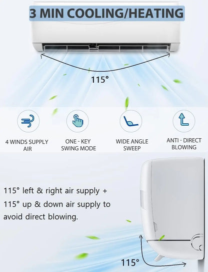 9000BTU Mini AC Split-System, 17 SEER2 Ductless Air Conditioner w/Pre-Charged Condenser, White (9000BTU, 220V, 17 SEER2)