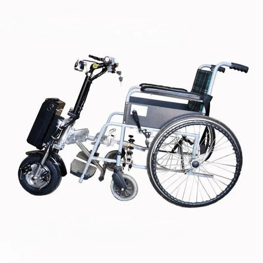 Disabled vehicle electric towing head, disabled wheelchair modification, front drive wheelchair traction, high-power front end