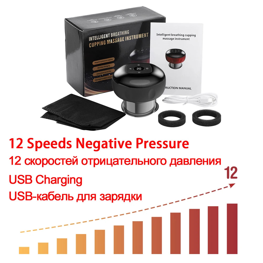Body Scraping Massage Smart Electric Vacuum Cupping Heating Suction Cup Device Back Neck Arm Massger 6/12 Level Cupping