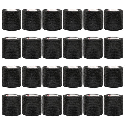 24Rolls Kindmax Self Adhesive Bandage Black, Elastic Breathable Sports Non-woven Wrap Finger Tape For Wrist Ankle First Aid