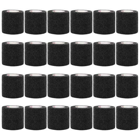 24Rolls Kindmax Self Adhesive Bandage Black, Elastic Breathable Sports Non-woven Wrap Finger Tape For Wrist Ankle First Aid