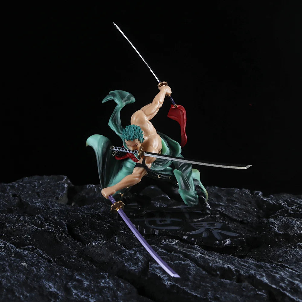 18CM One Piece Banpresto Anime Roronoa Zoro Three Knives Standing PVC Action Figure Collection Cool Model Decor Toys Kids Gifts