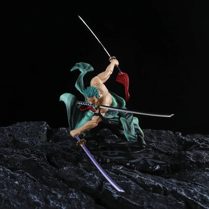 18CM One Piece Banpresto Anime Roronoa Zoro Three Knives Standing PVC Action Figure Collection Cool Model Decor Toys Kids Gifts