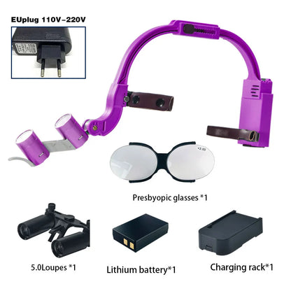 Dental 2.5X 3.5X 5X 6X Optional Loupe Magnification Binocular Surgical Magnifier with Headlight LED Light Dentist Medical Loupes