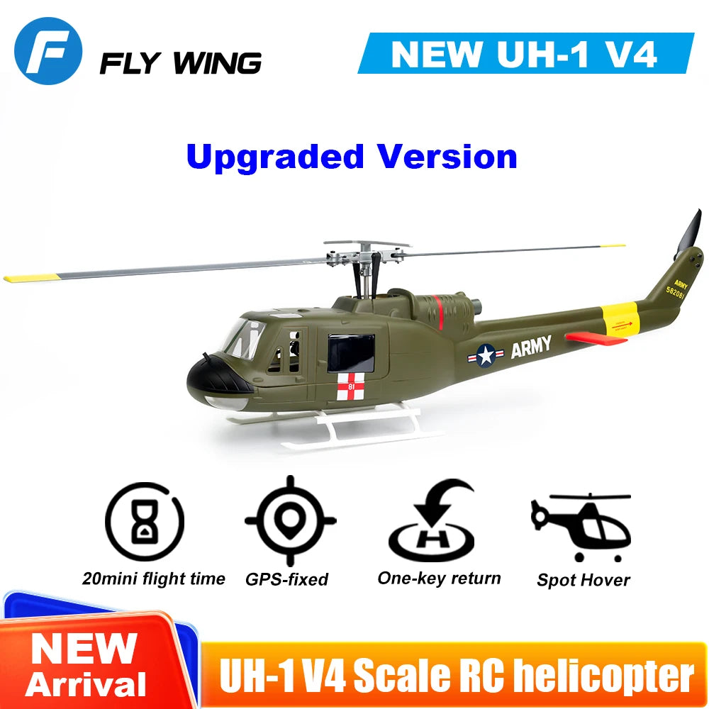 FLYWING UH1 V4 Scale RC Helicopter 470 size Helicopter Metal Rotor holder two Carbon Fiber blades UH-1 V3 10CH Scale Helicopter