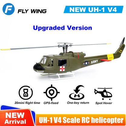 FLYWING UH1 V4 Scale RC Helicopter 470 size Helicopter Metal Rotor holder two Carbon Fiber blades UH-1 V3 10CH Scale Helicopter