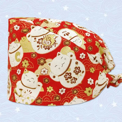 Cute Cat Pattern Printing Unisex Surgical Cap Surgeon  Veterinary Pet Beauty Salon Hospital Clinic Clinical Nurse