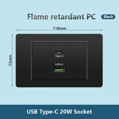 Korea Chile standard 20W Super Fast smart Charge Type C USB Port Power Wall Socket Plug,118*73mm Quick Charge electrical Outlet