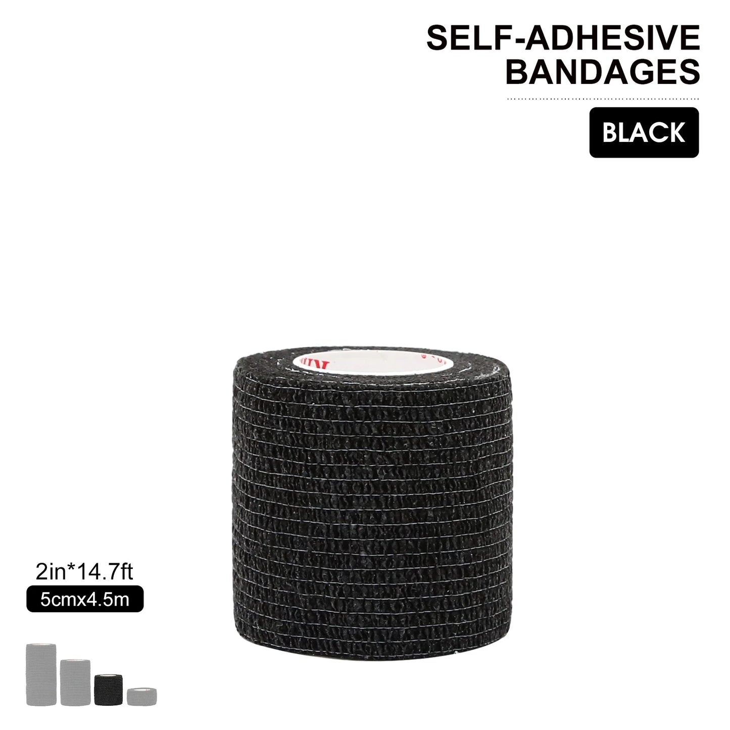 24Rolls Kindmax Self Adhesive Bandage Black, Elastic Breathable Sports Non-woven Wrap Finger Tape For Wrist Ankle First Aid