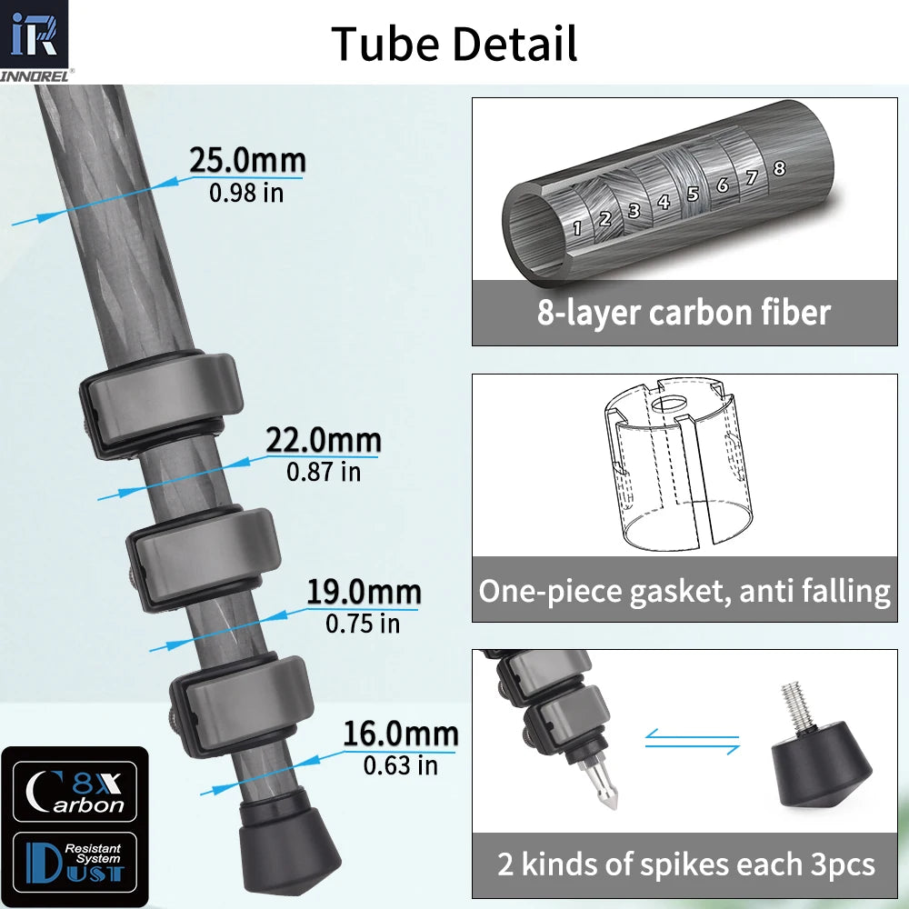 INNOREL P254CF Camera Carbon Fiber Professional Compact Tripod With Special-Shaped Center Column Load 12kg For Travel Shooting