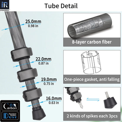INNOREL P254CF Camera Carbon Fiber Professional Compact Tripod With Special-Shaped Center Column Load 12kg For Travel Shooting