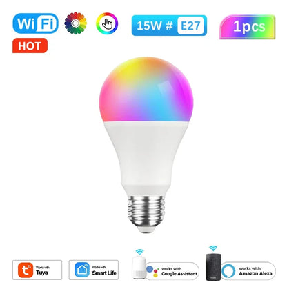 Tuya WiFi E27 B22 Smart Dimmable Bulb RGBCW 100-240V LED Smart Light Smart Life App Control Support Alexa Google Home Alice