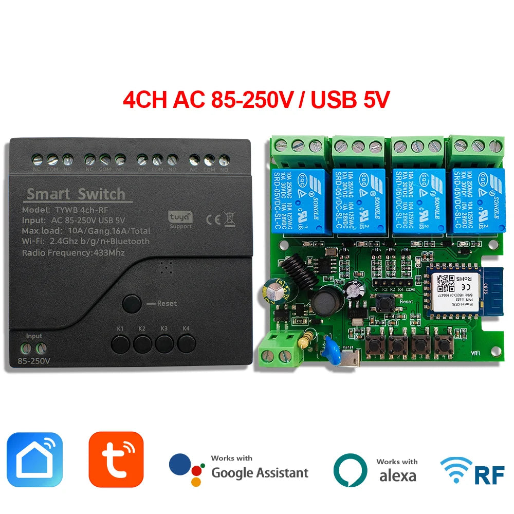 Tuya Smart Wifi Motor Switch Module 5V 12V 32V 220V RF 433 Radio Remote Control 4 Channels Inching Relay for Alexa Google Home