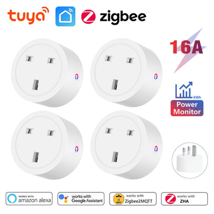 Tuya Zigbee Smart Socket 16A UK Plug with Power Monitor Smart Outlet Works with Zigbee Hub gateway Supports Google Home Alexa