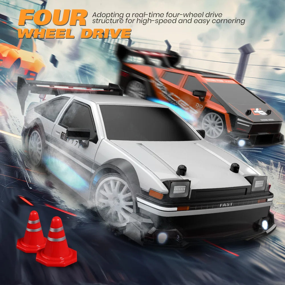 RC Drifting Car 1:24 4WD 30km/H High Speed LED Lights Gyro 2.4Ghz Remote Control with PVC Shell Electric Toys for Boys Kids Gift