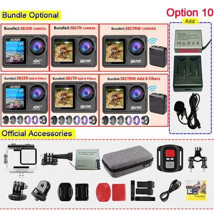 AUSEK S81TRW Action Camera 5K 4K60FPS 48MP DVR EIS With Optional Filters 5X Zoom 1080P Webcam Vlog Wi-Fi Sports Cam With Remote