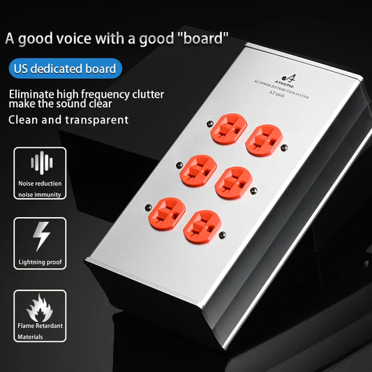 ATAUDIO HIFI Power Filter Audio Noise AC Power Conditioner Power Purifier Surge Protection with EU Outlets Power Strip