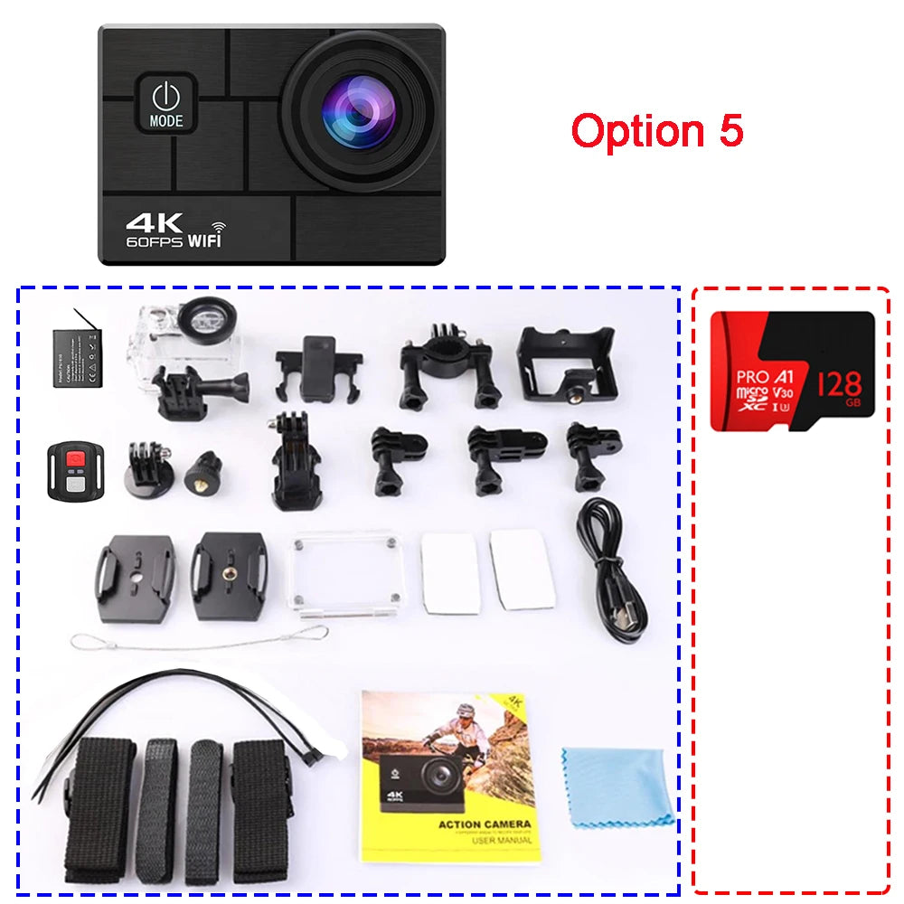 Helmet Action Camera Ultra HD 4K 60FPS 170D 24MP 2.0 LCD EIS WiFi 30M  Waterproof Remote Control Outdoor Sport Video Recorder