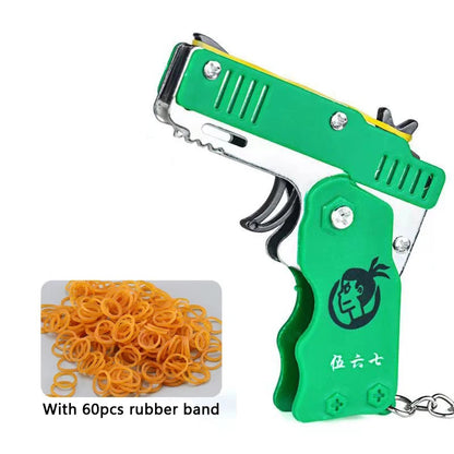 1PCS keychain gun 60 rubber bands rubber band gun Shooting Pistol Alloy Kid Outdoor Party metal gun gift boyfriend Gift Funny