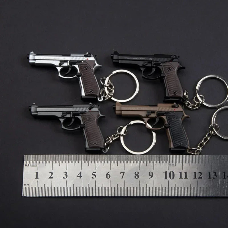 1:4 Scale Alloy M92 Pistol Mini Gun Metal Keychain Pistol Revolver Shooting Gun Keychain Fidget Toy Gun Toy Gift Decoration Toys