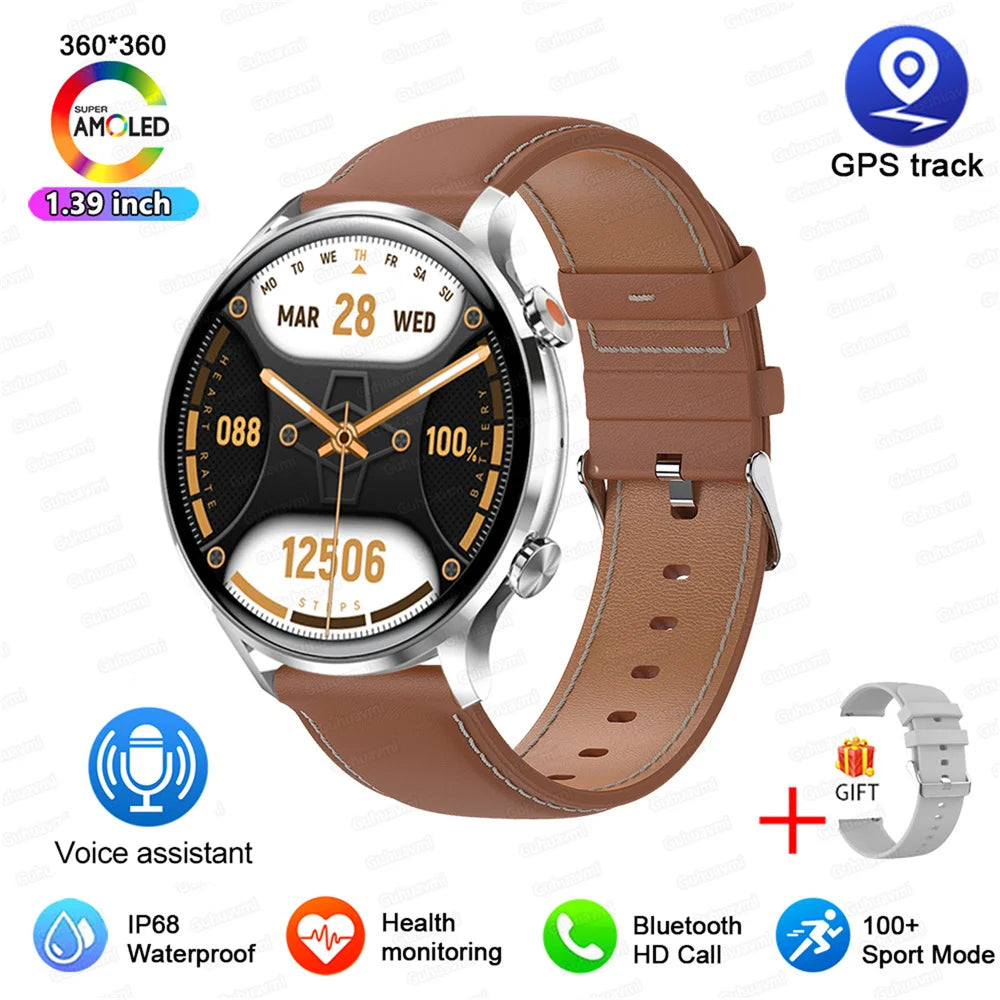 2024 New Smartwatch Women AMOLED HD Screen Always On Display Bluetooth Call IP68 Waterproof GPS Smart Men Watch For Android ios