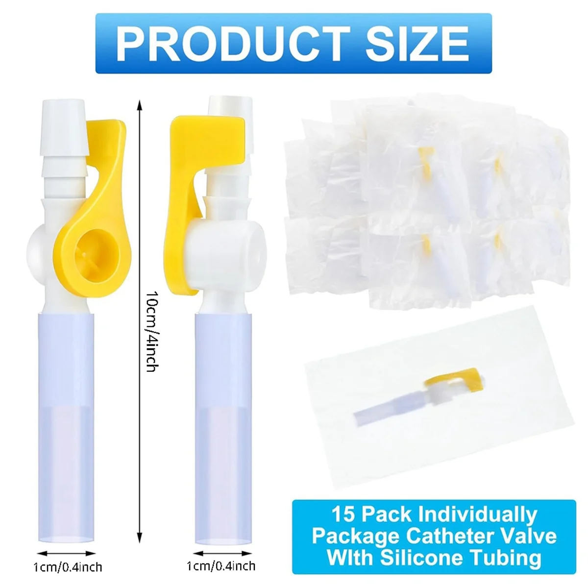 15 Pack Catheter Valve Urine Drainage Catheter Bag Valves with Smooth Edges and Silicone Tubing