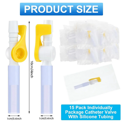 15 Pack Catheter Valve Urine Drainage Catheter Bag Valves with Smooth Edges and Silicone Tubing
