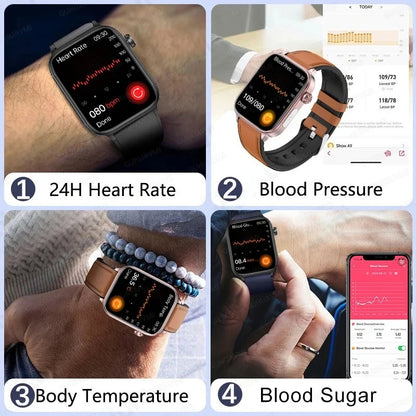 2024 New ECG+PPG Uric Acid Non-Invasive Blood Glucose Smartwatch Men Bluetooth Call Heart Rate Blood Pressure Smart Watch Women