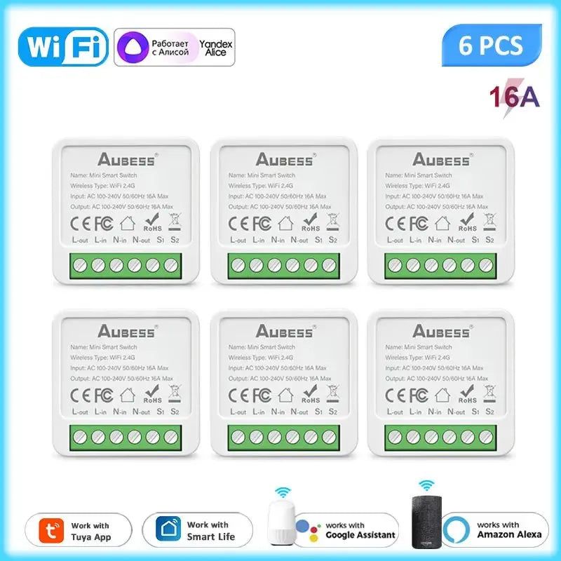 Tuya 16A MINI Wifi Smart Switch Support 2-way Control Timer Wireless Switches Smart Home Automation With Alexa Google Home Alice
