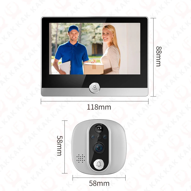 KAK Wifi Smart Door Bell Camera 4.3" Video Door Peephole Door Viewer 170 Degree Motion Detection Tuya APP Alexa Google Assistant