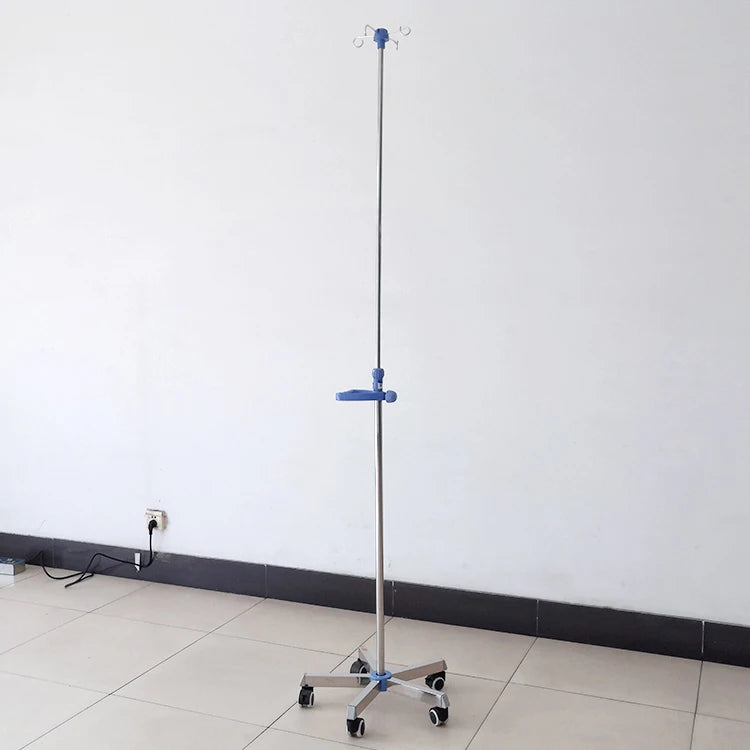 EUR PET Portable Medical Stand Rack Height Adjustable Stainless Iv  Pole With Solid Metal Base