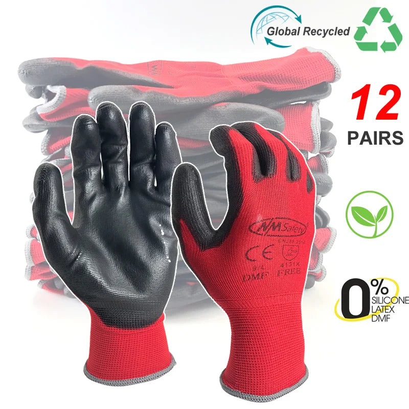 24Pieces/12 Pairs Work Gloves For PU Palm Coating Safety Protective Glove Nitrile Professional Safety Suppliers
