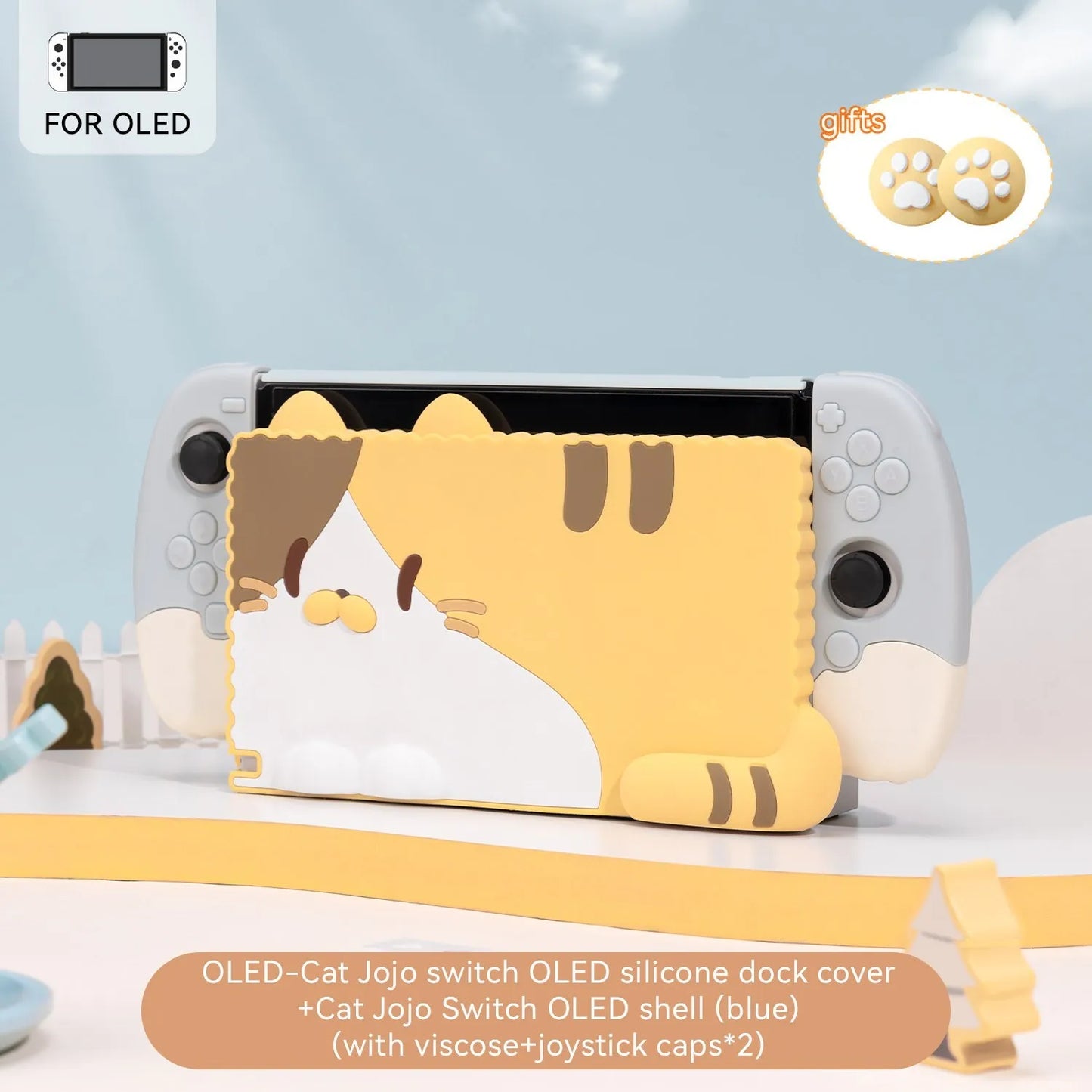 GeekShare Charging Dock Case for  Nintendo Switch OLED Kawaii 3D Cat Jojo Silicone Soft Dock Shell NS Game Accessories