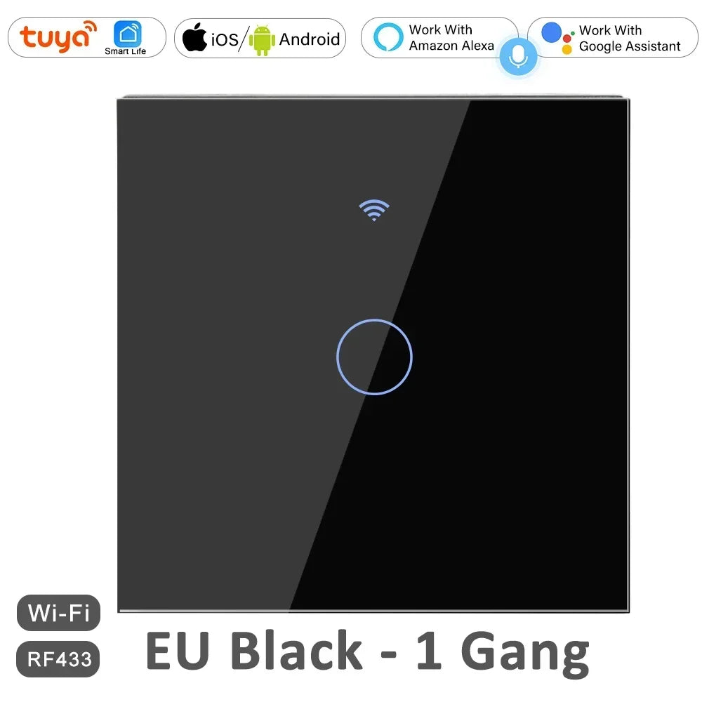 1 2 3 4 Gang 2 3 Way WiFi RF 433mhz Smart Wireless Touch Wall Light with Switch Button 220V with no Neutral EU Tuya Alexa Google