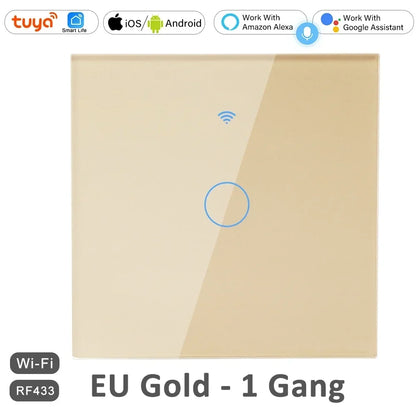 1 2 3 4 Gang 2 3 Way WiFi RF 433mhz Smart Wireless Touch Wall Light with Switch Button 220V with no Neutral EU Tuya Alexa Google