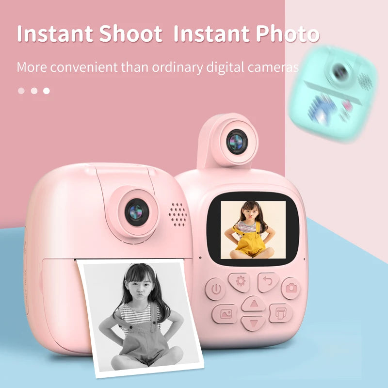 Kids Instant Print Camera Thermal Printer Video Recorder Portable Smart Digital Dual Lens Selfie Camera Kids Toys Birthday Gift