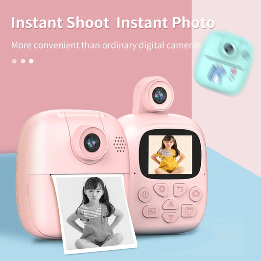 Kids Instant Print Camera Thermal Printer Video Recorder Portable Smart Digital Dual Lens Selfie Camera Kids Toys Birthday Gift
