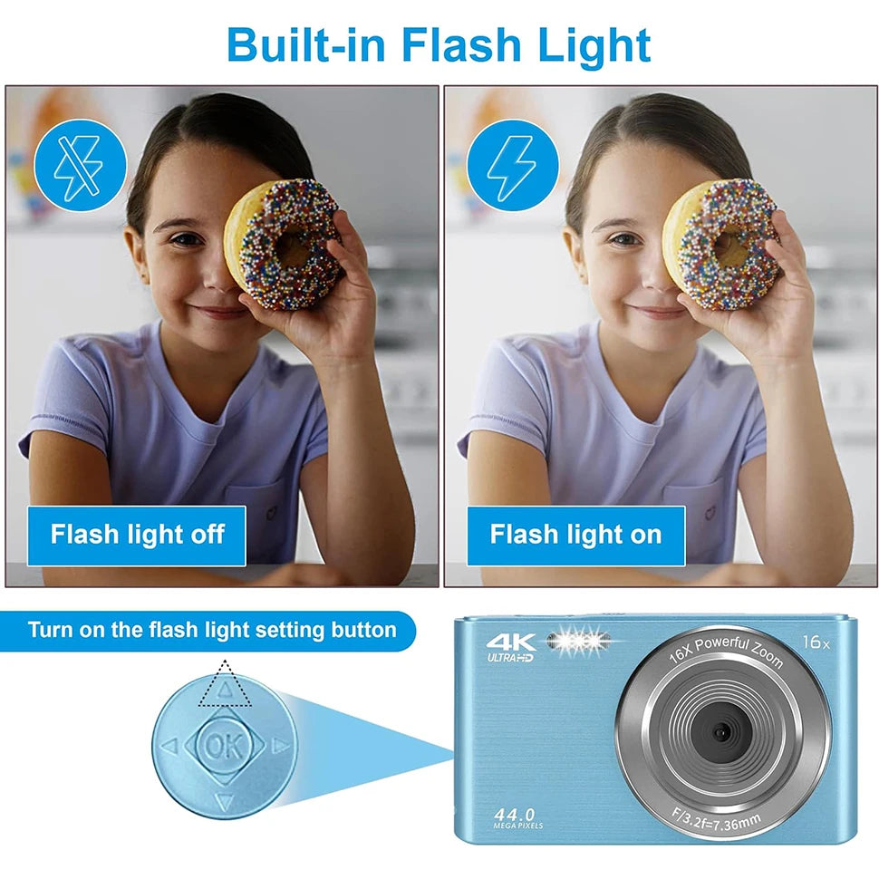 Digital Camera HD 1080P 44MP Digital Camera for Kids Video Camera 16X Digital Zoom Compact Point and Shoot Camera Portable