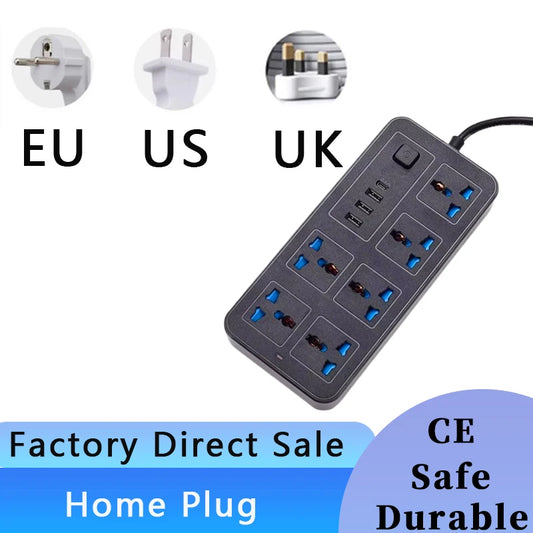 Power Multi Tap Universal Plug EU US UK Outlet Power Strip 1.8m Extension Cord Type C USB Port Charge AC Electrical Socket