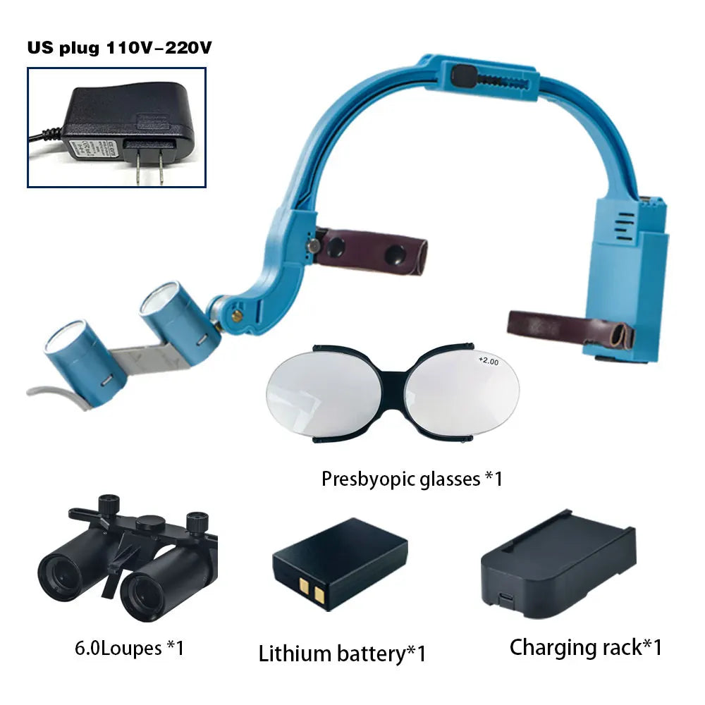Dental 2.5X 3.5X 5X 6X Optional Loupe Magnification Binocular Surgical Magnifier with Headlight LED Light Dentist Medical Loupes
