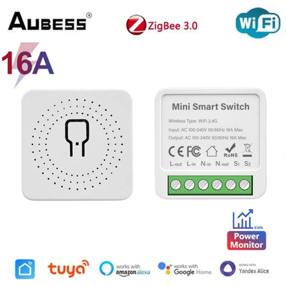 Tuya Smart Zigbee/WiFi Mini Switch 2-way Control Light Breaker With Energy Monitor SmartLife Remote Support Alexa Google