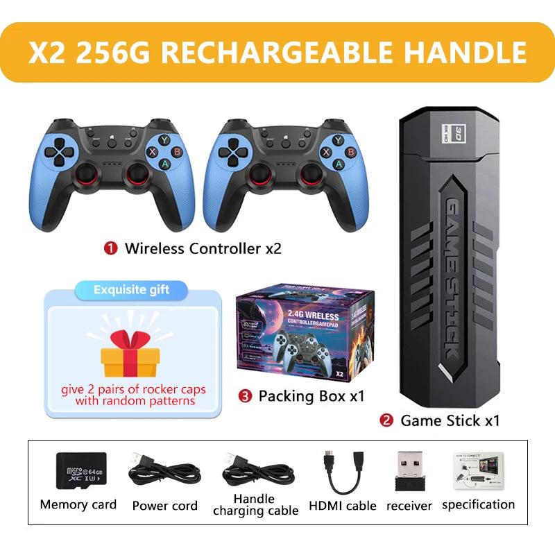 X2 4K HD Retro TV Game Console Ultra Low Latency TV Gamestick 2.4G Wireless Dual Gamepads Controller Home 3D X2 Ultra