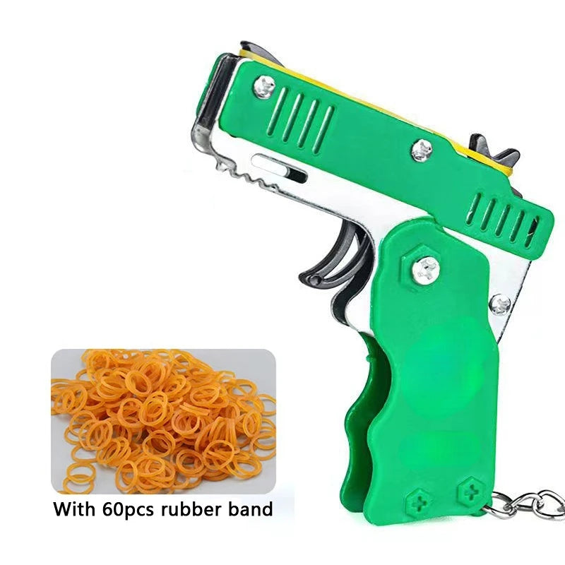 1PCS Mini Keychain Gun Rubber Band Gun Toy Shooting Pistol Alloy Kid Outdoor Party Folding Metal Gun Gifts Boyfriend Toys gift