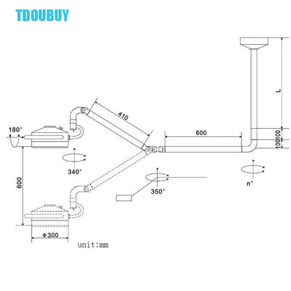 TDOUBUY LED Ceiling Surgical Exam Light Shadowless Lamp Pet Surgery Dental Department 72W Super Brightness  (90V-240V) 800mm