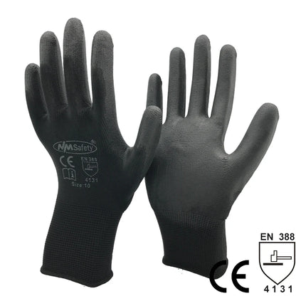 24Pieces/12 Pairs Work Gloves For PU Palm Coating Safety Protective Glove Nitrile Professional Safety Suppliers