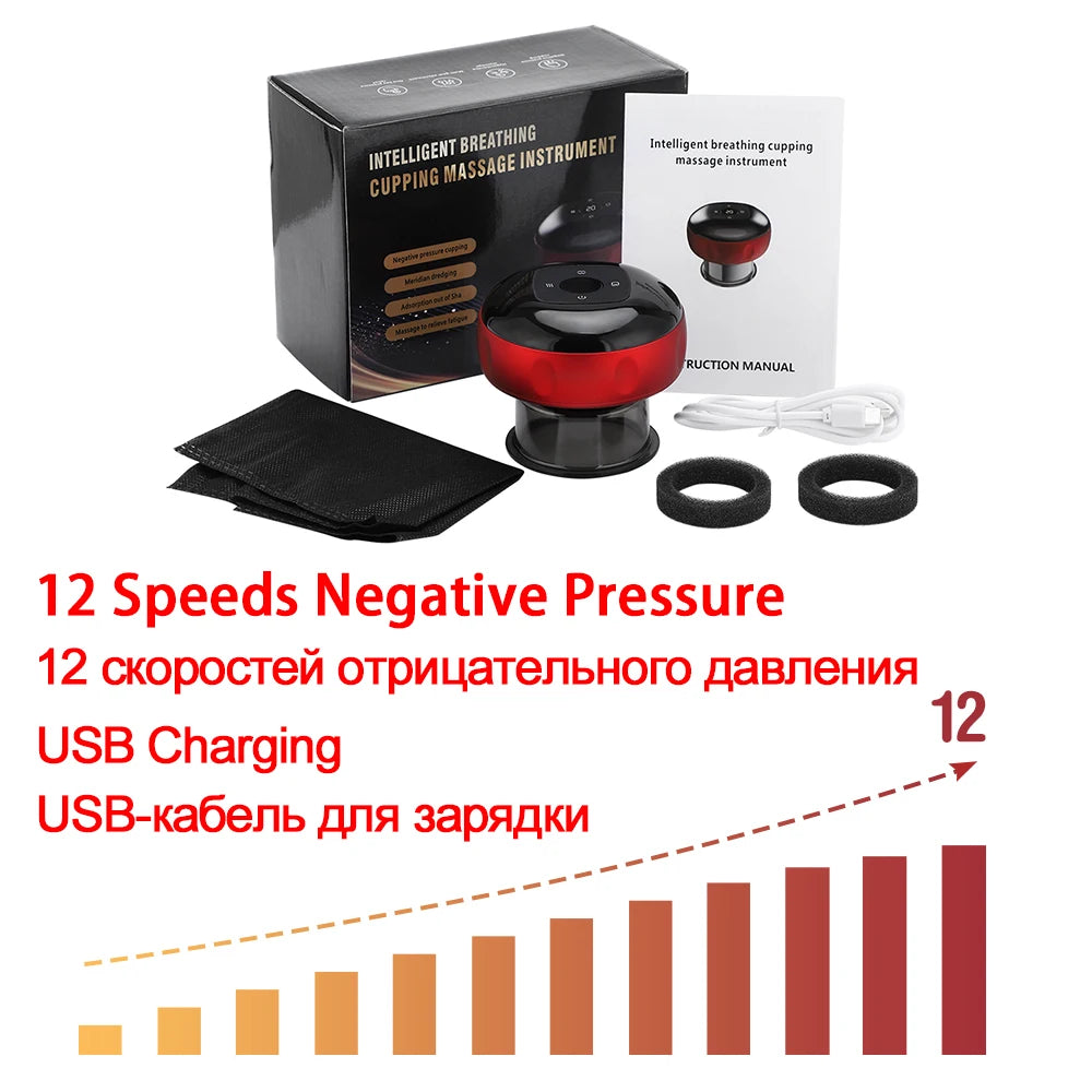 Body Scraping Massage Smart Electric Vacuum Cupping Heating Suction Cup Device Back Neck Arm Massger 6/12 Level Cupping