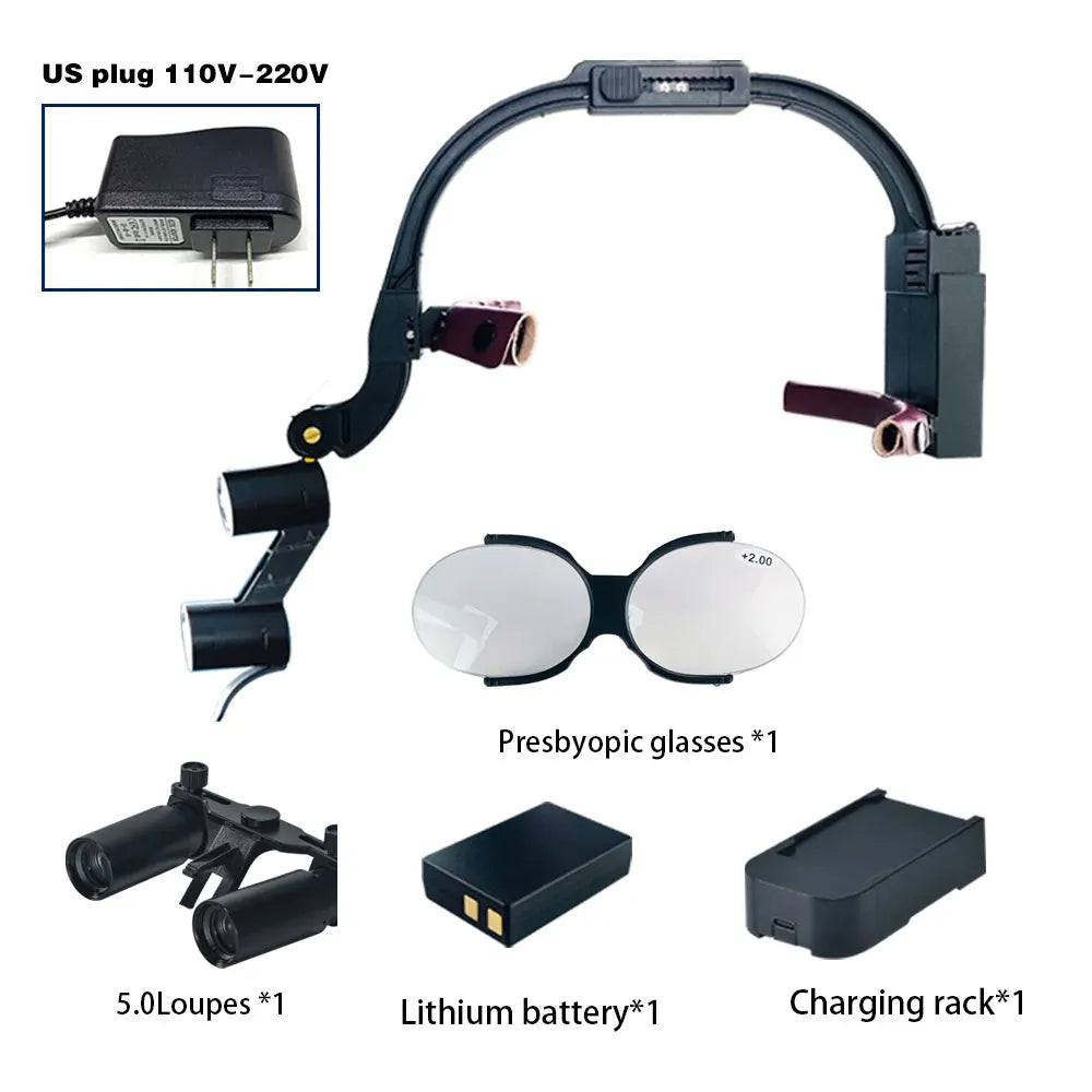 Dental 2.5X 3.5X 5X 6X Optional Loupe Magnification Binocular Surgical Magnifier with Headlight LED Light Dentist Medical Loupes