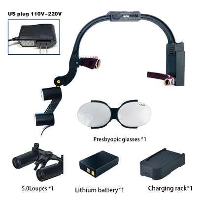 Dental 2.5X 3.5X 5X 6X Optional Loupe Magnification Binocular Surgical Magnifier with Headlight LED Light Dentist Medical Loupes