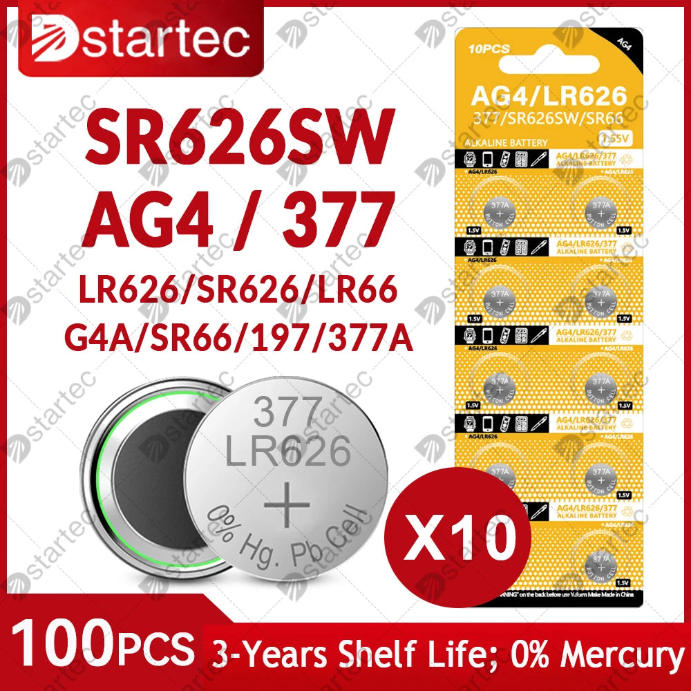 1.55V LR626 AG4 377A 377 177 376 SR66 626A L626 Button Batteries For Watch Toys Remote SR626SW AG 4 Cell Coin Alkaline Battery